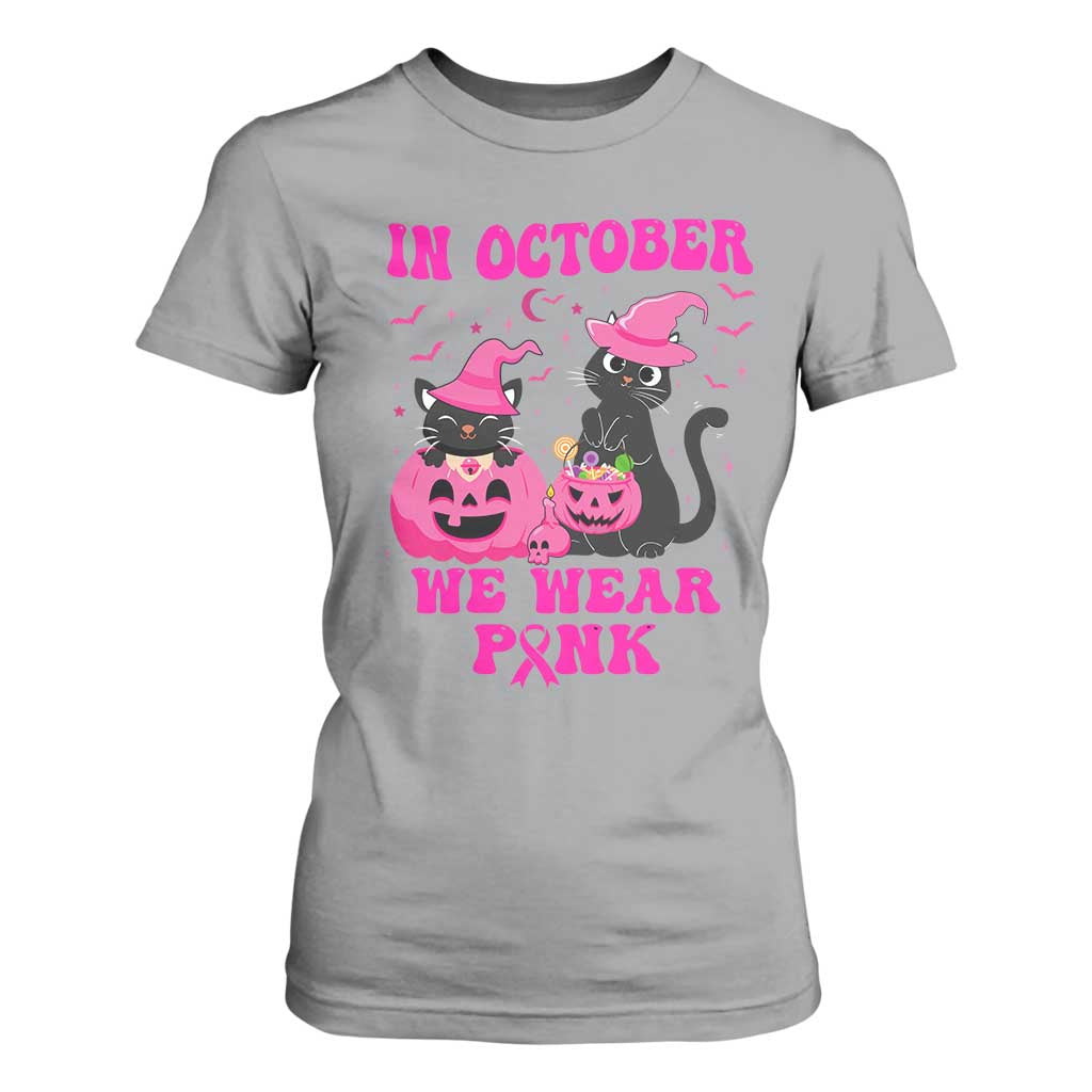 Breast Cancer Black Cat Support Squad T Shirt For Women In October We Wear Pink Halloween