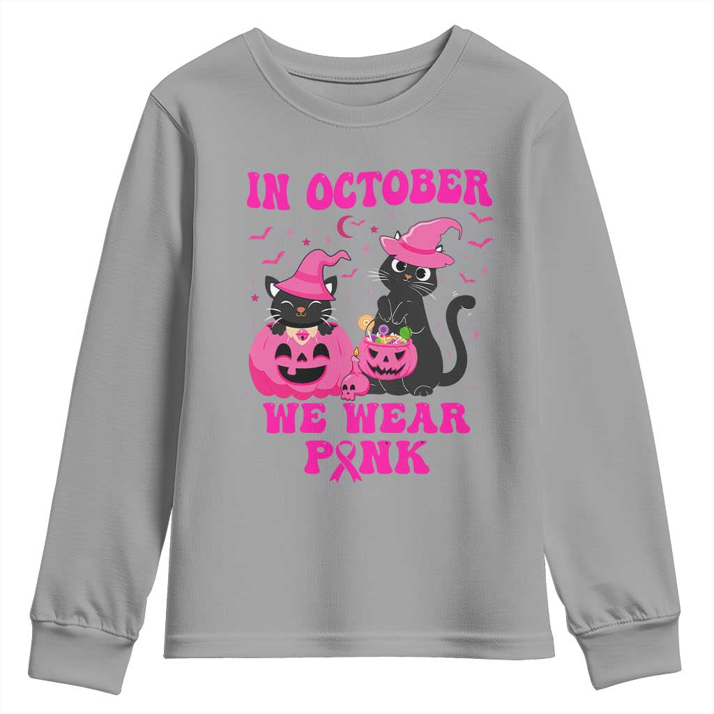 Breast Cancer Black Cat Support Squad Youth Sweatshirt In October We Wear Pink Halloween