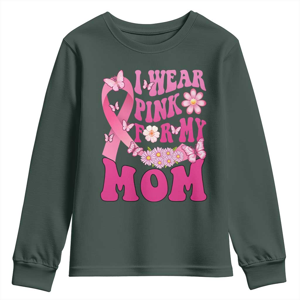 Breast Cancer Warrior Support Mama Youth Sweatshirt I Wear Pink For My Mom Fighter