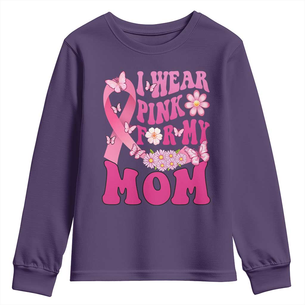 Breast Cancer Warrior Support Mama Youth Sweatshirt I Wear Pink For My Mom Fighter
