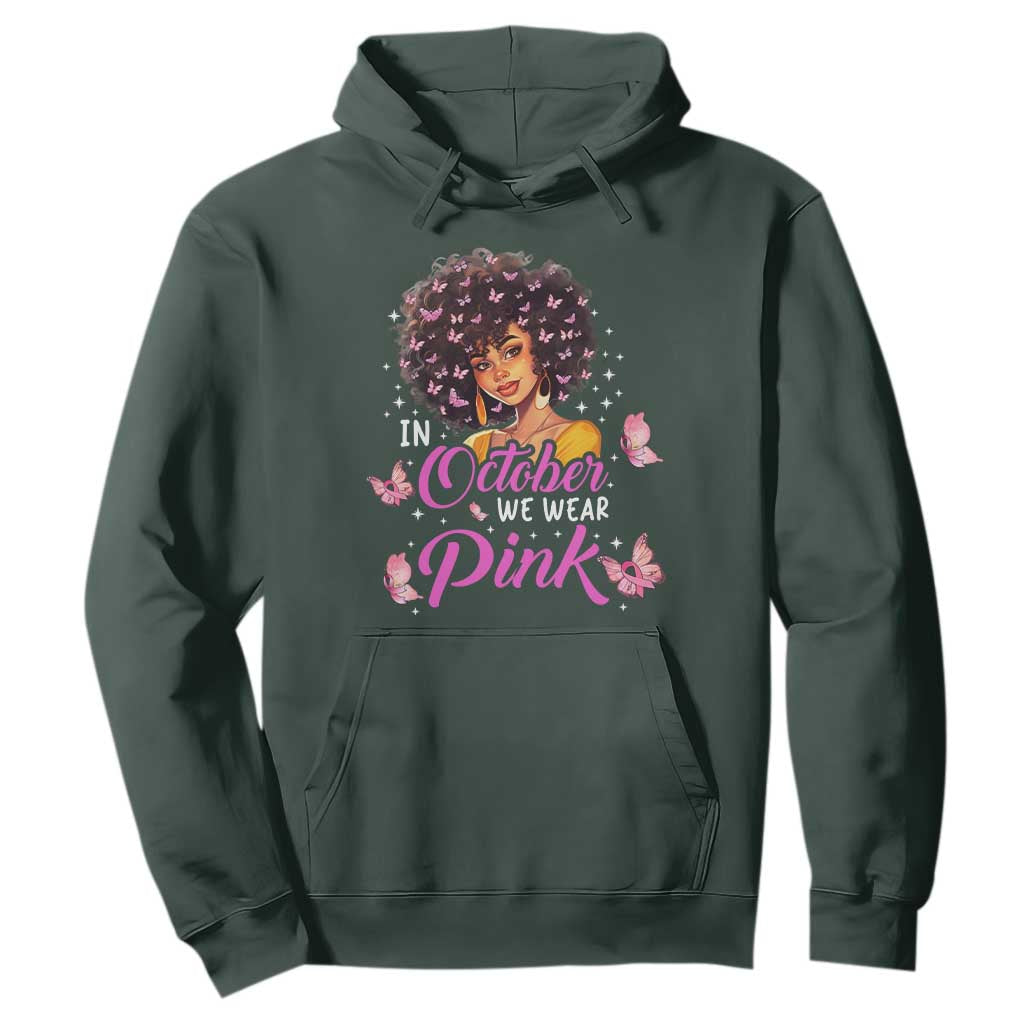 Breast Cancer Warrior Support Squad Hoodie In October We Wear Pink Ribbon Black Afro Women