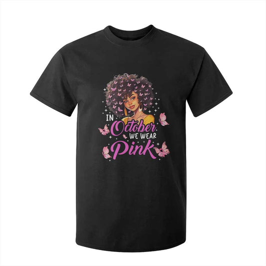 Breast Cancer Warrior Support Squad T Shirt For Kid In October We Wear Pink Ribbon Black Afro Women