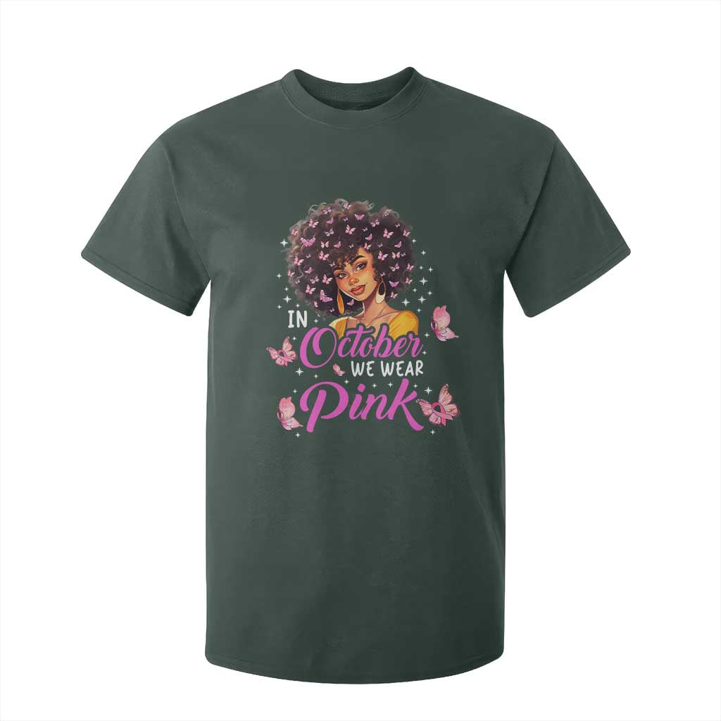 Breast Cancer Warrior Support Squad T Shirt For Kid In October We Wear Pink Ribbon Black Afro Women