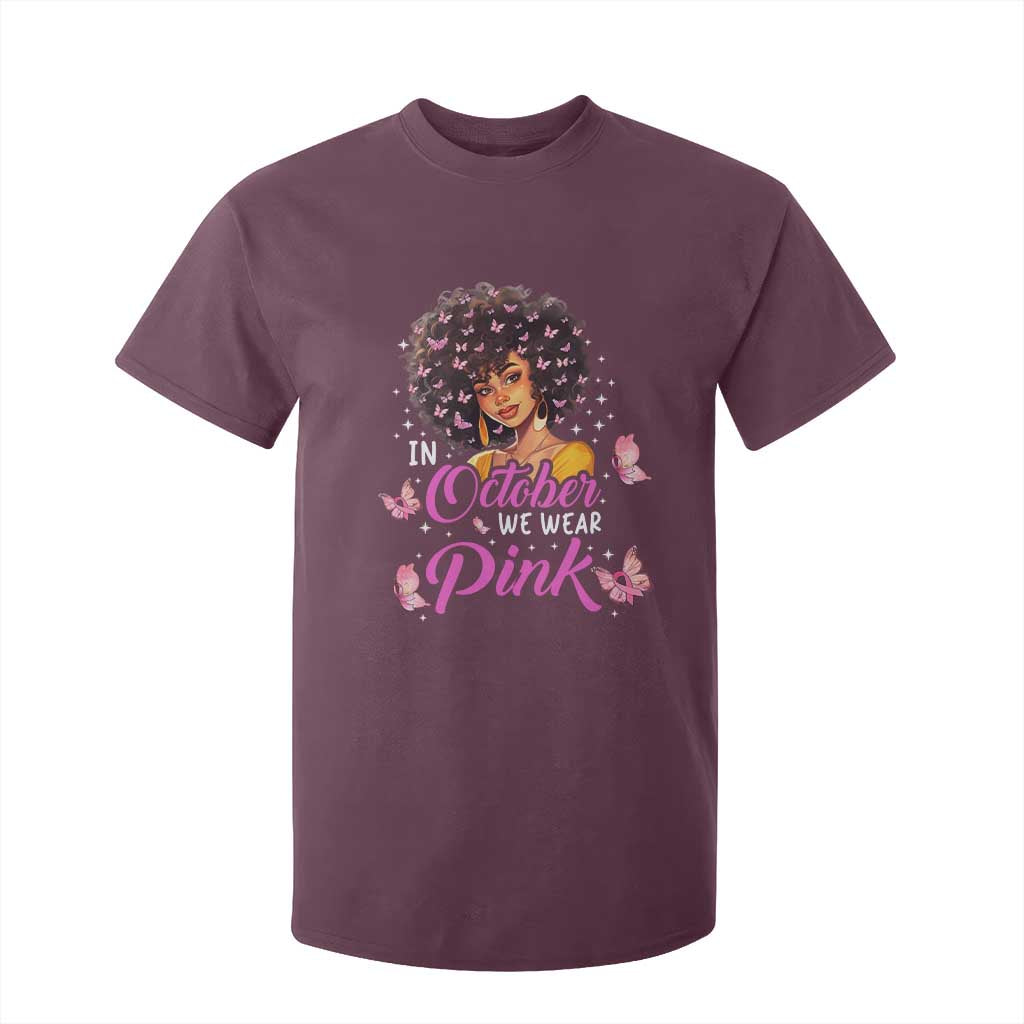 Breast Cancer Warrior Support Squad T Shirt For Kid In October We Wear Pink Ribbon Black Afro Women