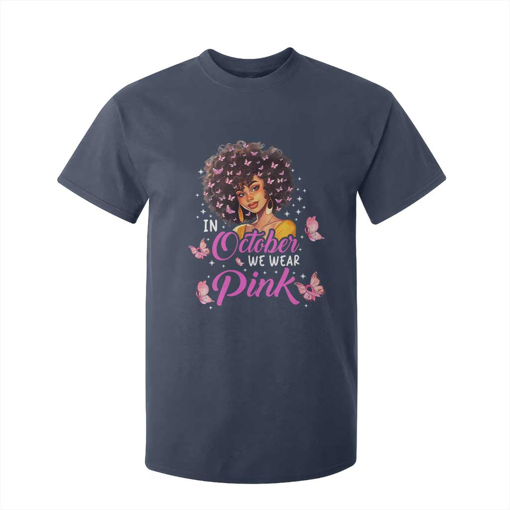 Breast Cancer Warrior Support Squad T Shirt For Kid In October We Wear Pink Ribbon Black Afro Women