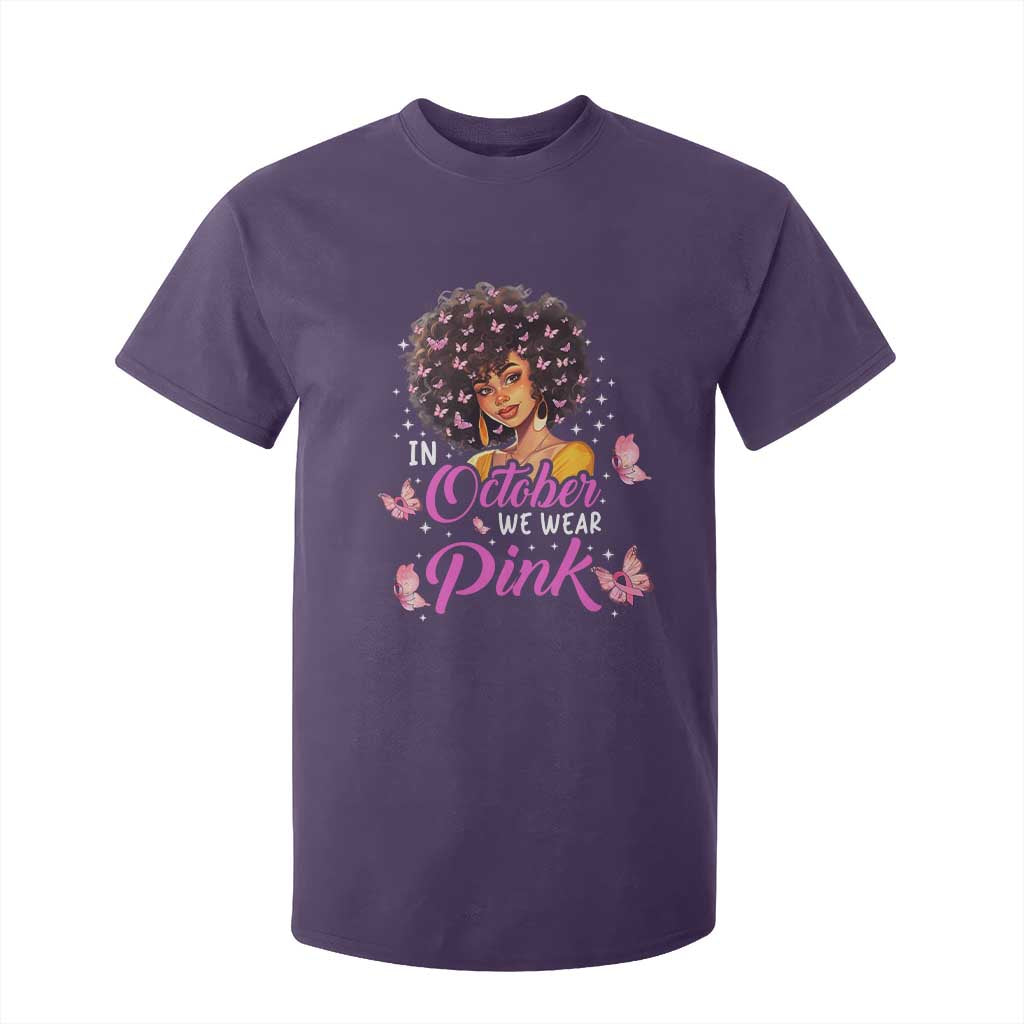 Breast Cancer Warrior Support Squad T Shirt For Kid In October We Wear Pink Ribbon Black Afro Women
