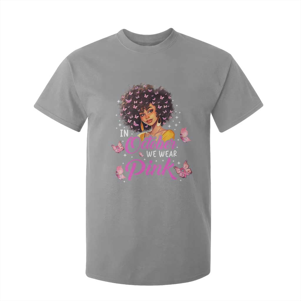 Breast Cancer Warrior Support Squad T Shirt For Kid In October We Wear Pink Ribbon Black Afro Women