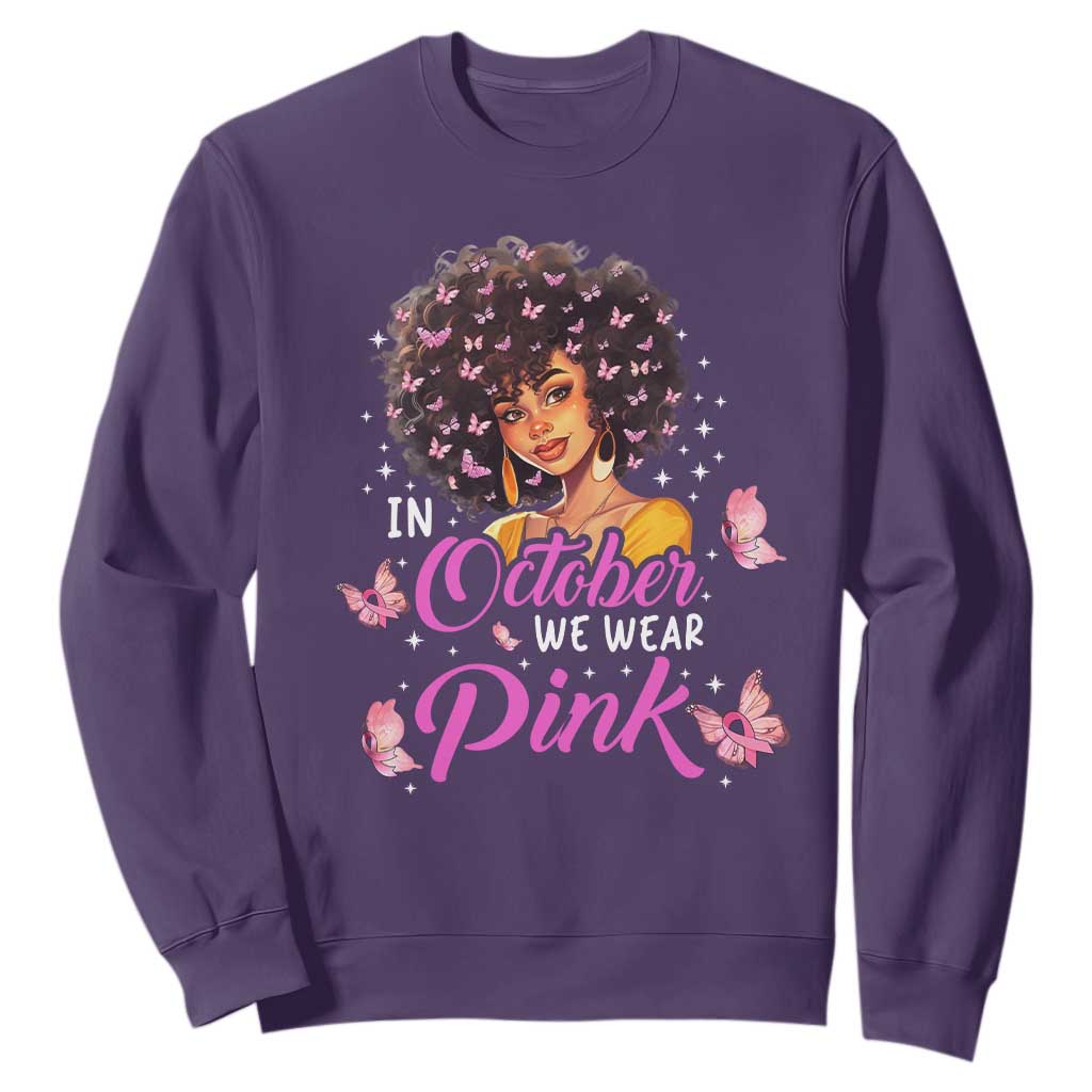 Breast Cancer Warrior Support Squad Sweatshirt In October We Wear Pink Ribbon Black Afro Women