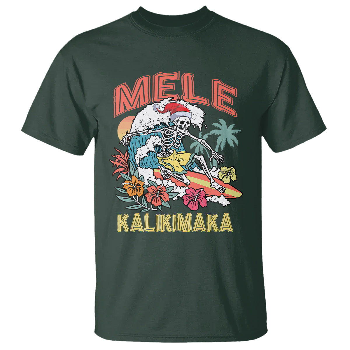 mele-kalikimaka-hawaiian-christmas-tropical-xmas-surfing-skeleton-t-shirt