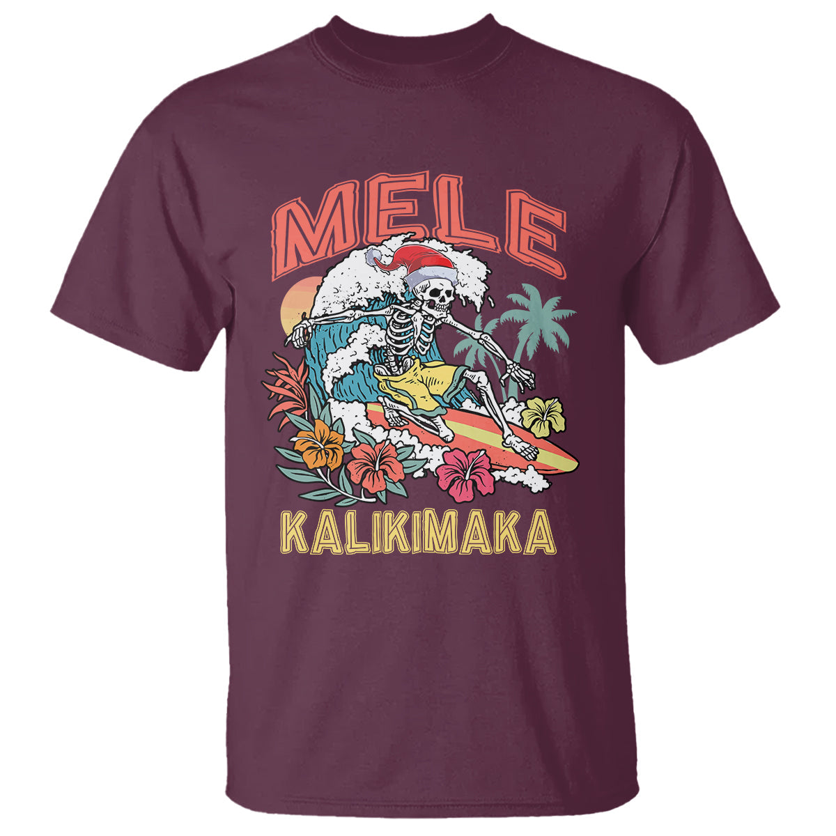 mele-kalikimaka-hawaiian-christmas-tropical-xmas-surfing-skeleton-t-shirt