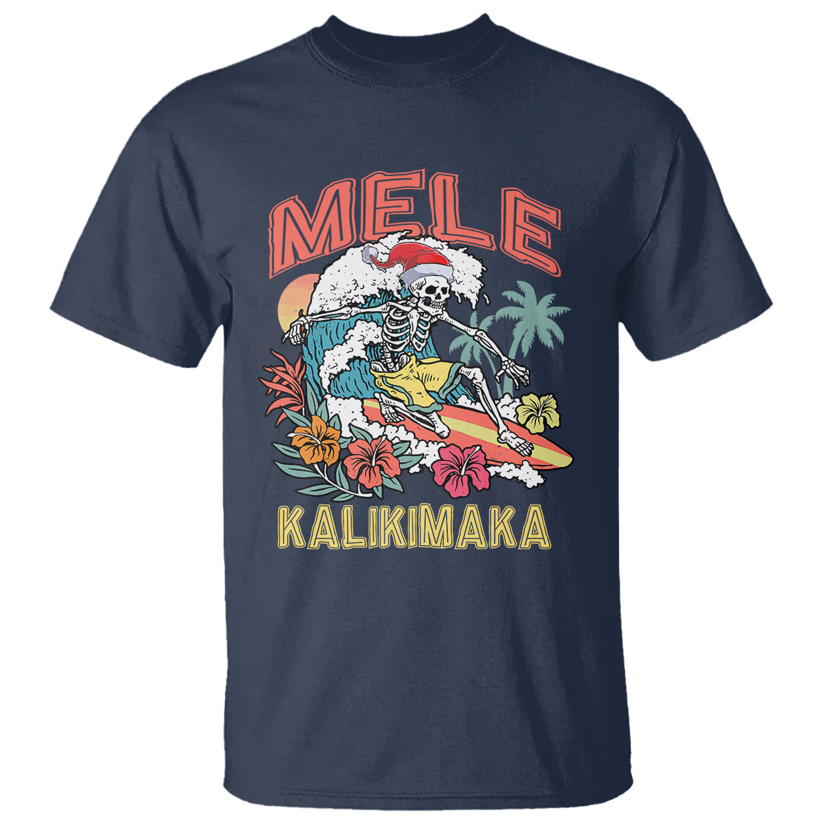 mele-kalikimaka-hawaiian-christmas-tropical-xmas-surfing-skeleton-t-shirt