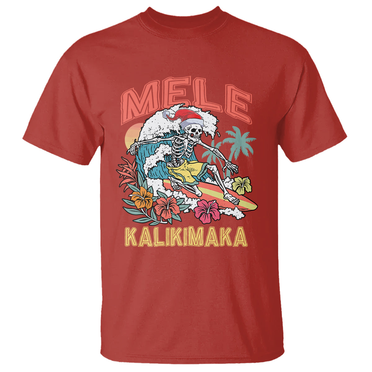 mele-kalikimaka-hawaiian-christmas-tropical-xmas-surfing-skeleton-t-shirt