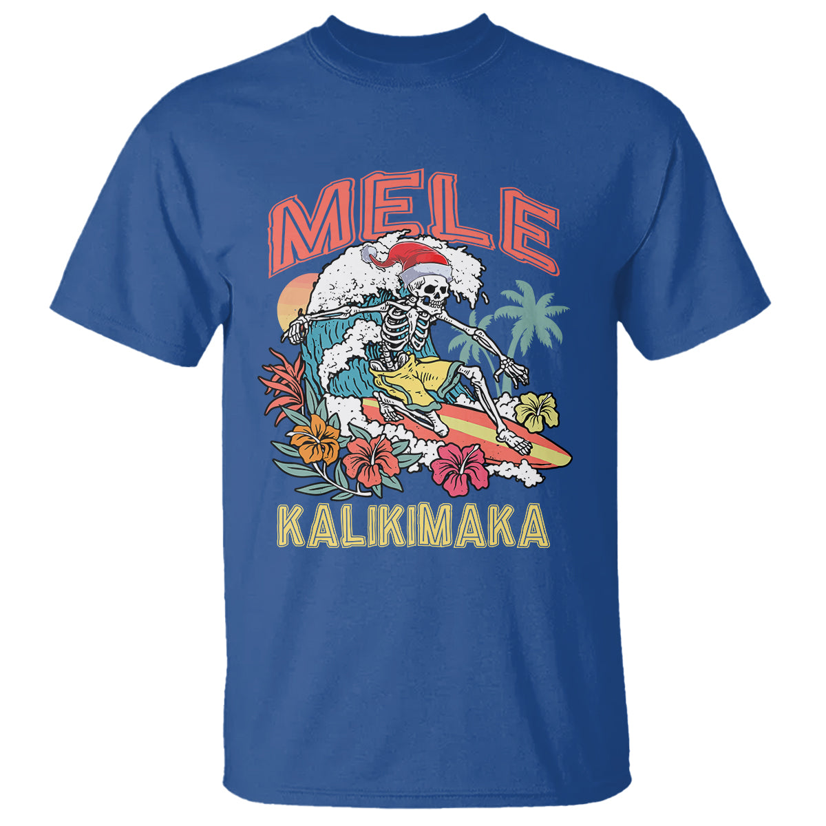 mele-kalikimaka-hawaiian-christmas-tropical-xmas-surfing-skeleton-t-shirt