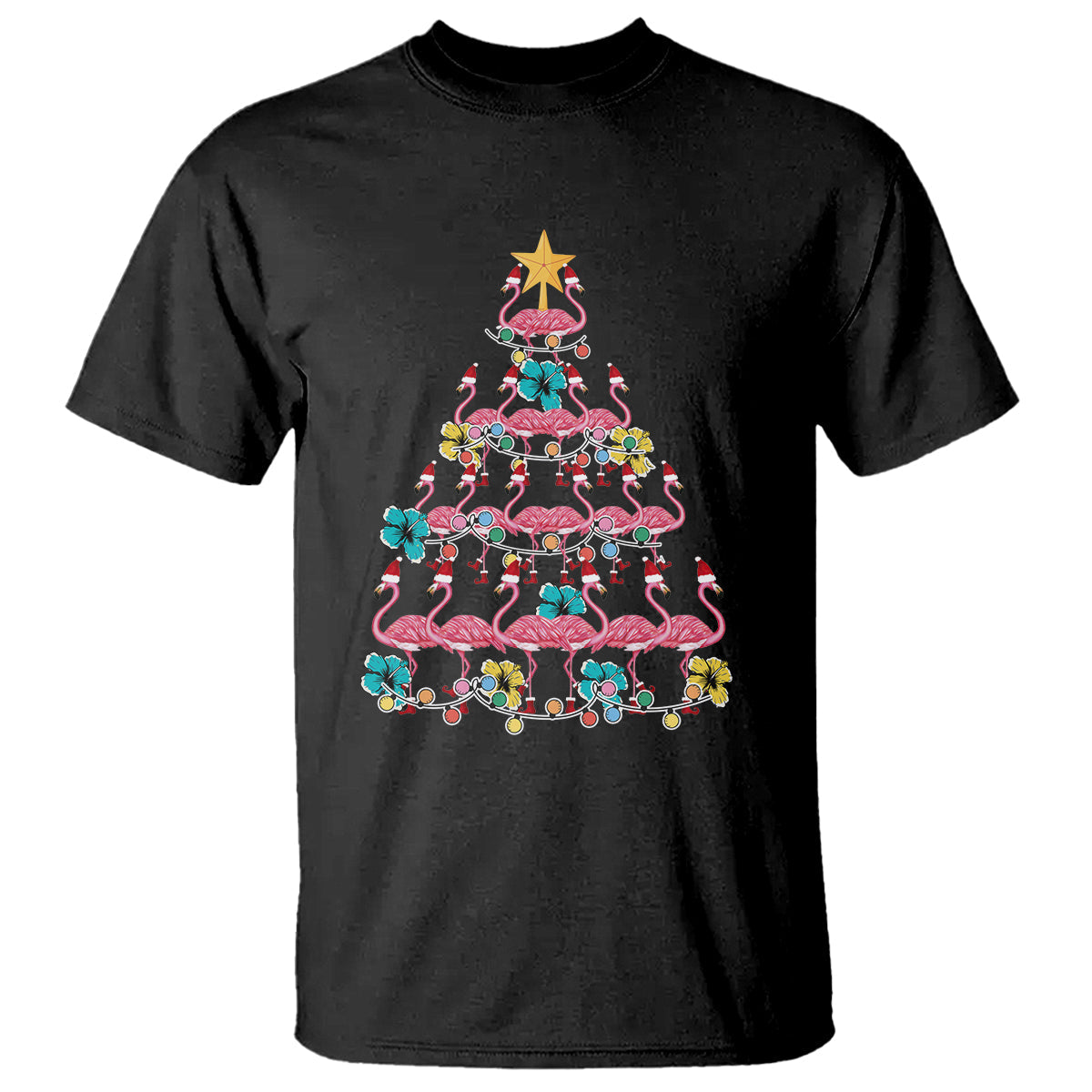 cute-pink-flamingo-christmas-tree-with-hibiscus-merry-xmas-t-shirt