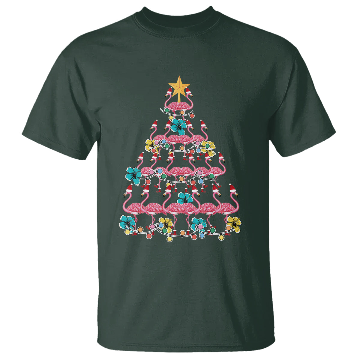 cute-pink-flamingo-christmas-tree-with-hibiscus-merry-xmas-t-shirt