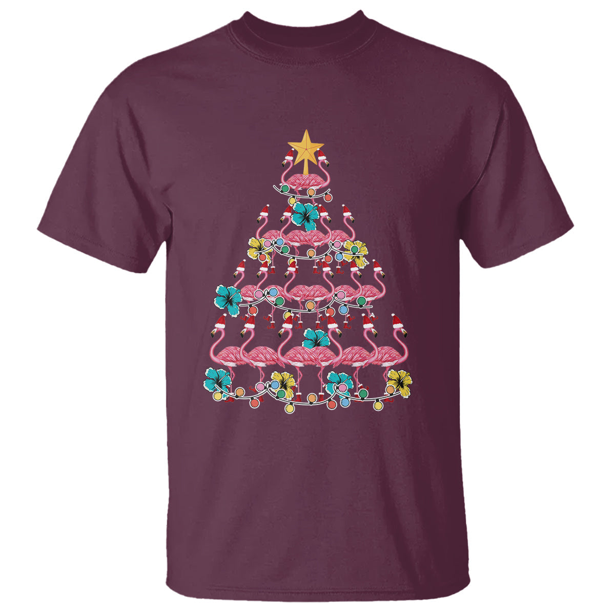 cute-pink-flamingo-christmas-tree-with-hibiscus-merry-xmas-t-shirt