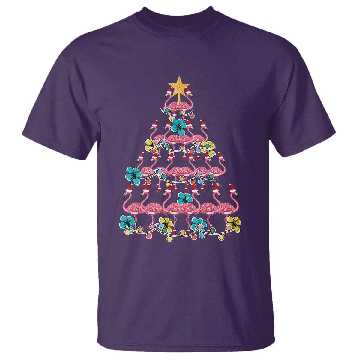 cute-pink-flamingo-christmas-tree-with-hibiscus-merry-xmas-t-shirt