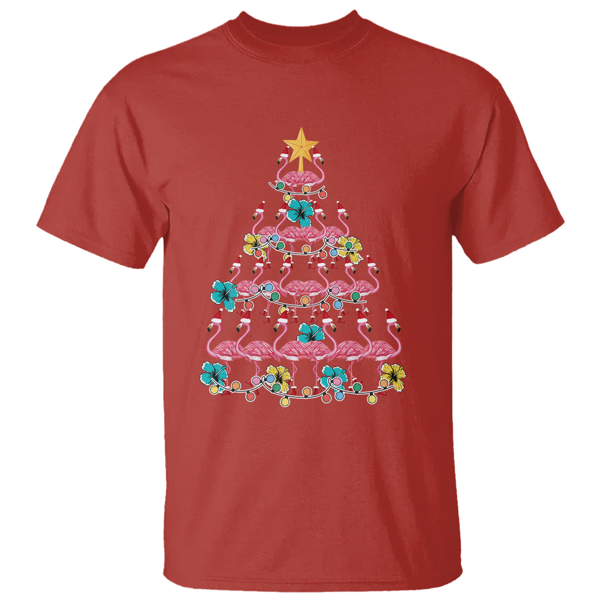 cute-pink-flamingo-christmas-tree-with-hibiscus-merry-xmas-t-shirt