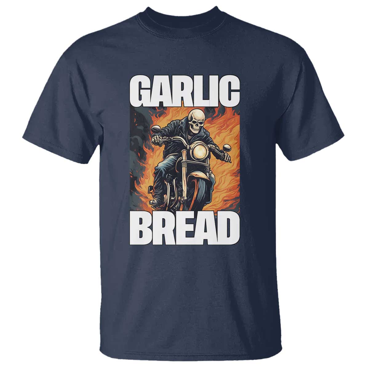 skeleton-meme-t-shirt-garlic-bread-flaming-biker-on-fire-funny-edgy-hard-cringe