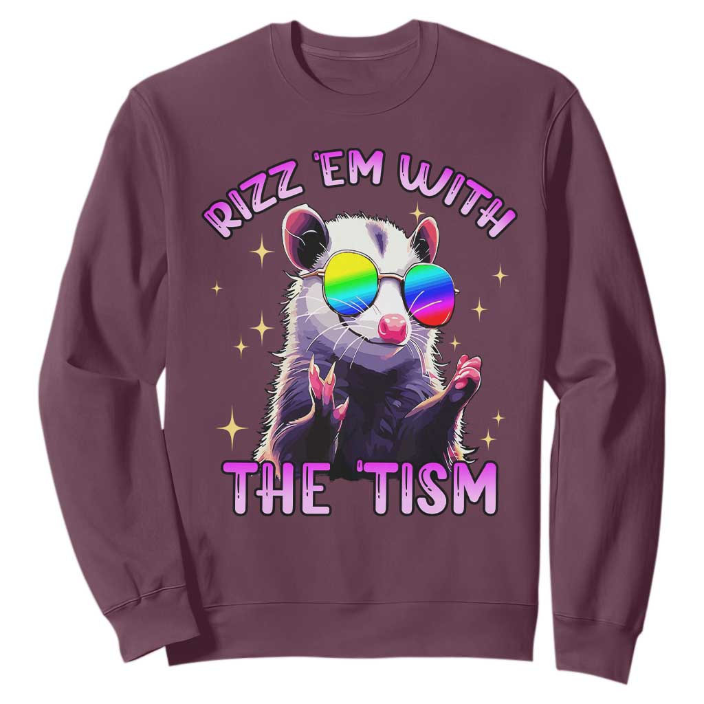 Funny Autism Opossum Sweatshirt Rizz Em With The Tism Meme Autistic