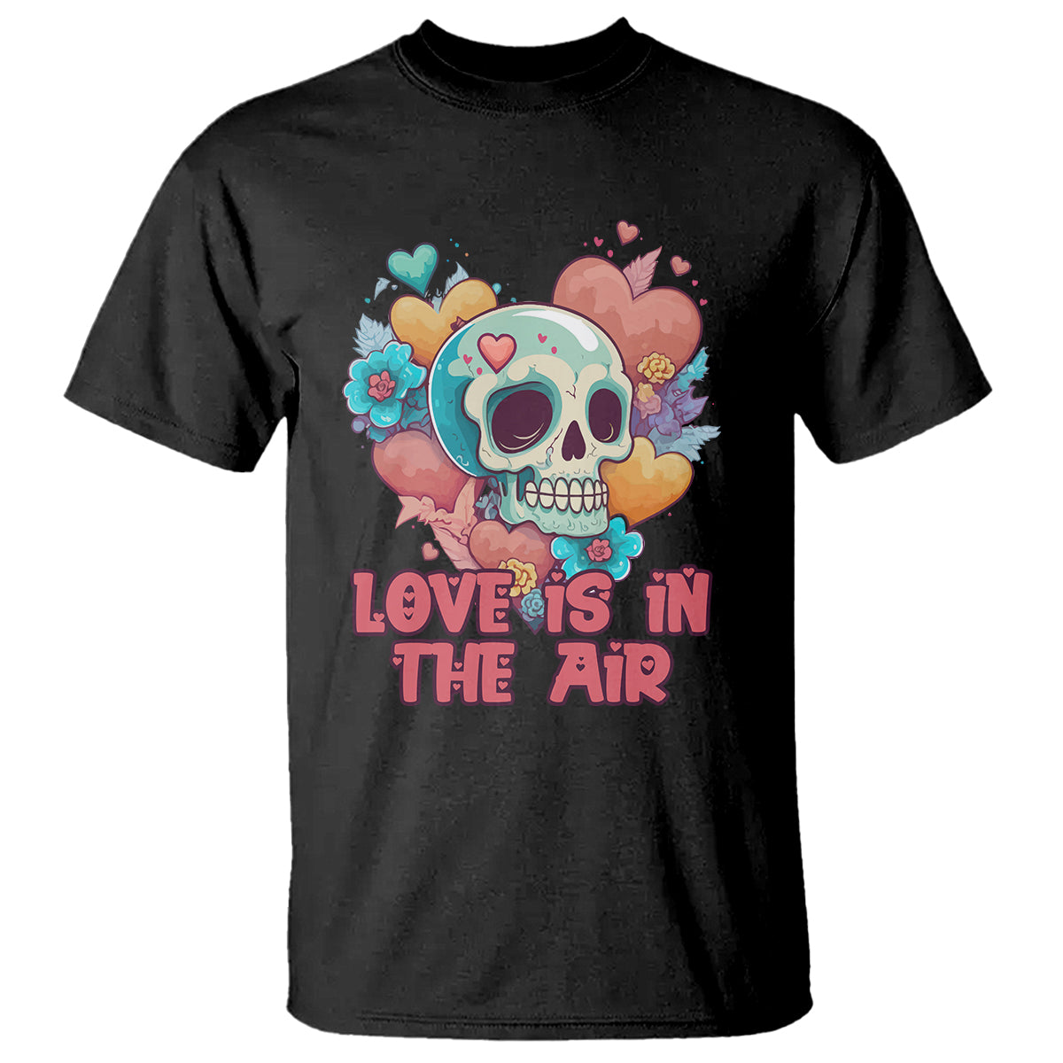 floral-skull-t-shirt-funny-love-in-the-air-floral-skull-anti-valentines-day
