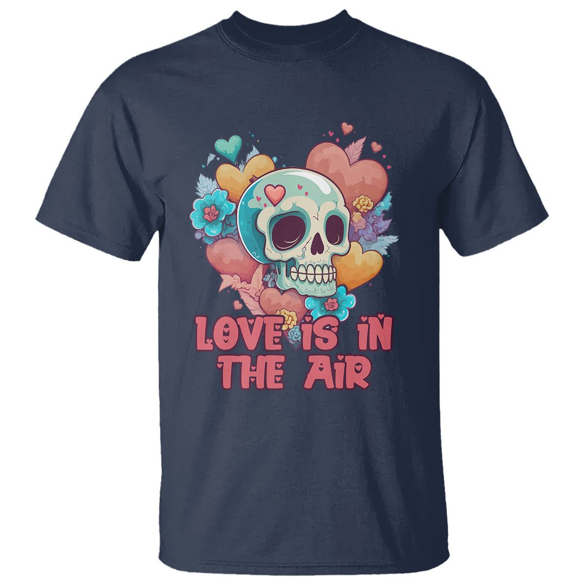 floral-skull-t-shirt-funny-love-in-the-air-floral-skull-anti-valentines-day