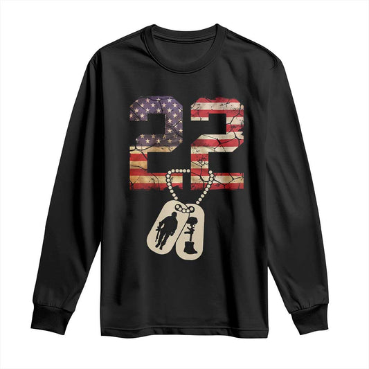 Veteran PTSD 22 Every Day Long Sleeve Shirt American Flag Dog Tags Suicide Prevention Support