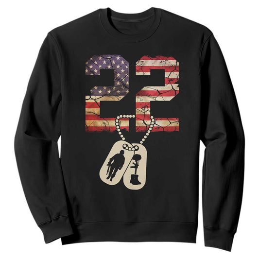Veteran PTSD 22 Every Day Sweatshirt American Flag Dog Tags Suicide Prevention Support