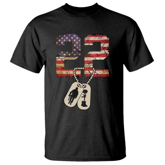 Veteran PTSD 22 Every Day T Shirt American Flag Dog Tags Suicide Prevention Support