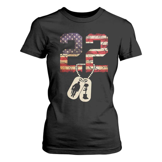 Veteran PTSD 22 Every Day T Shirt For Women American Flag Dog Tags Suicide Prevention Support