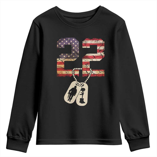 Veteran PTSD 22 Every Day Youth Sweatshirt American Flag Dog Tags Suicide Prevention Support