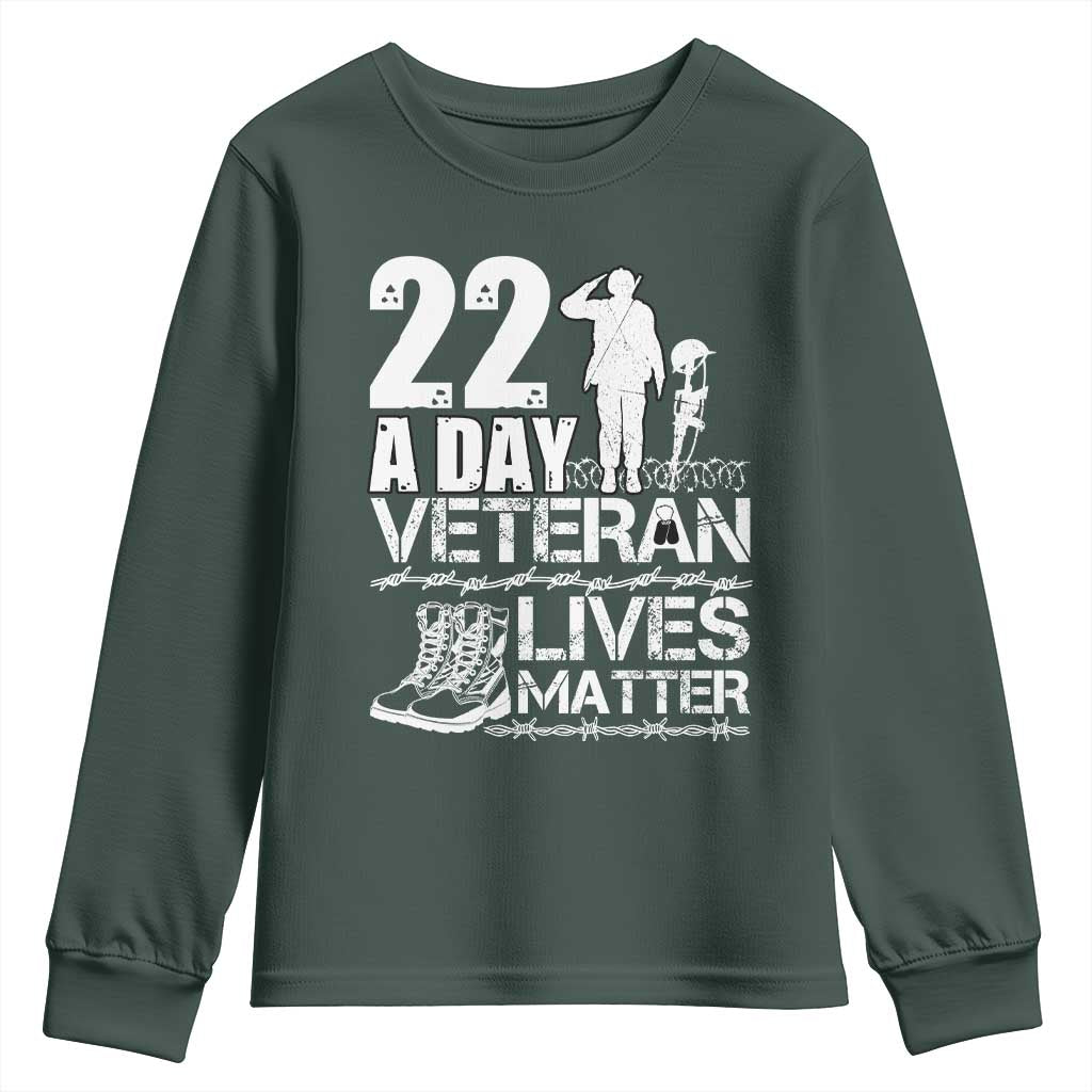 Veteran PTSD 22 Every Day Youth Sweatshirt Lives Matter Suicide Prevention Support