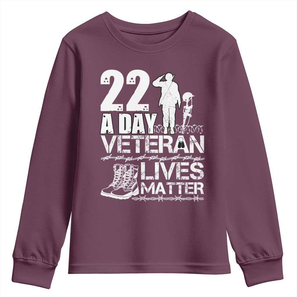 Veteran PTSD 22 Every Day Youth Sweatshirt Lives Matter Suicide Prevention Support