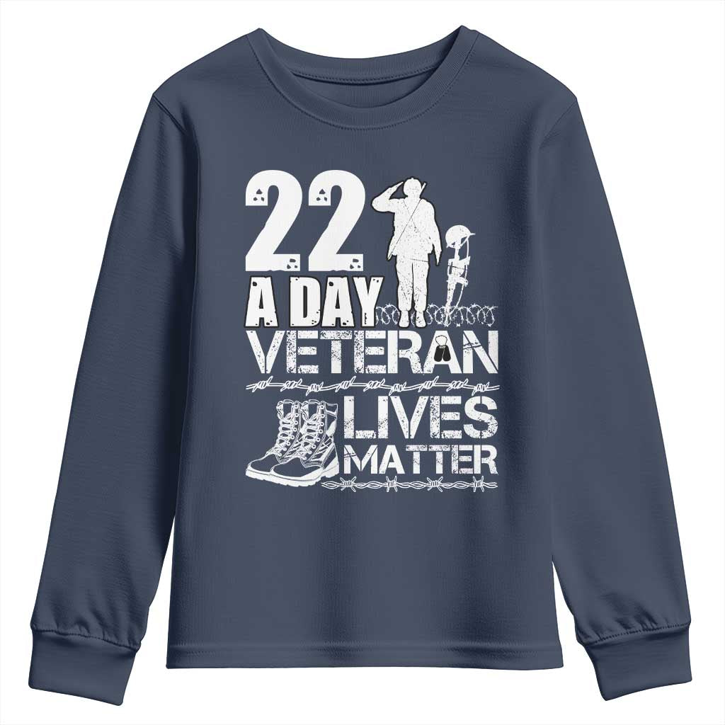 Veteran PTSD 22 Every Day Youth Sweatshirt Lives Matter Suicide Prevention Support
