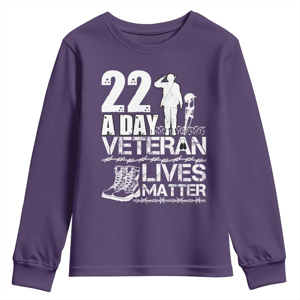 Veteran PTSD 22 Every Day Youth Sweatshirt Lives Matter Suicide Prevention Support