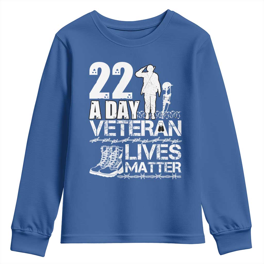 Veteran PTSD 22 Every Day Youth Sweatshirt Lives Matter Suicide Prevention Support