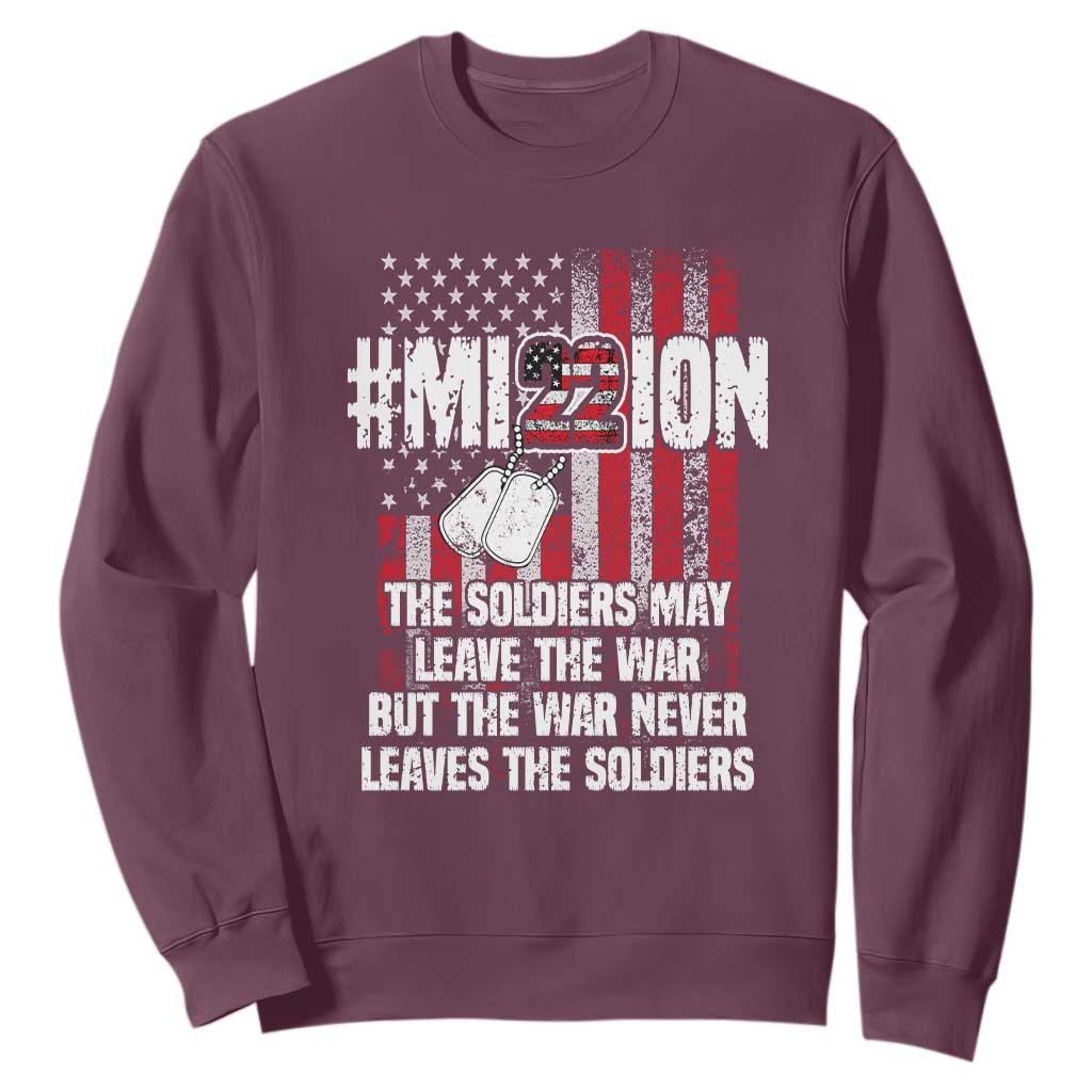 Veteran PTSD 22 Every Day Sweatshirt Mission American Flag Suicide Prevention Support