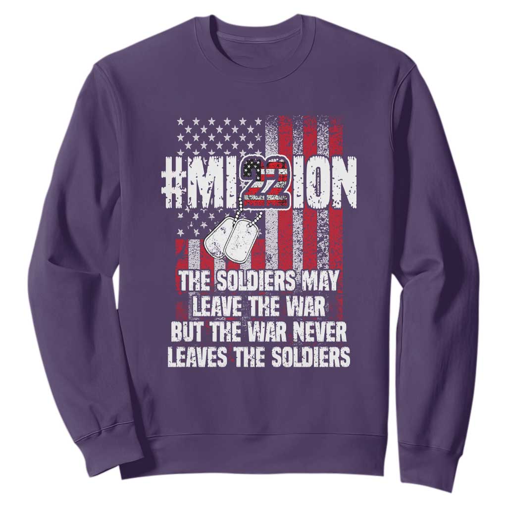 Veteran PTSD 22 Every Day Sweatshirt Mission American Flag Suicide Prevention Support