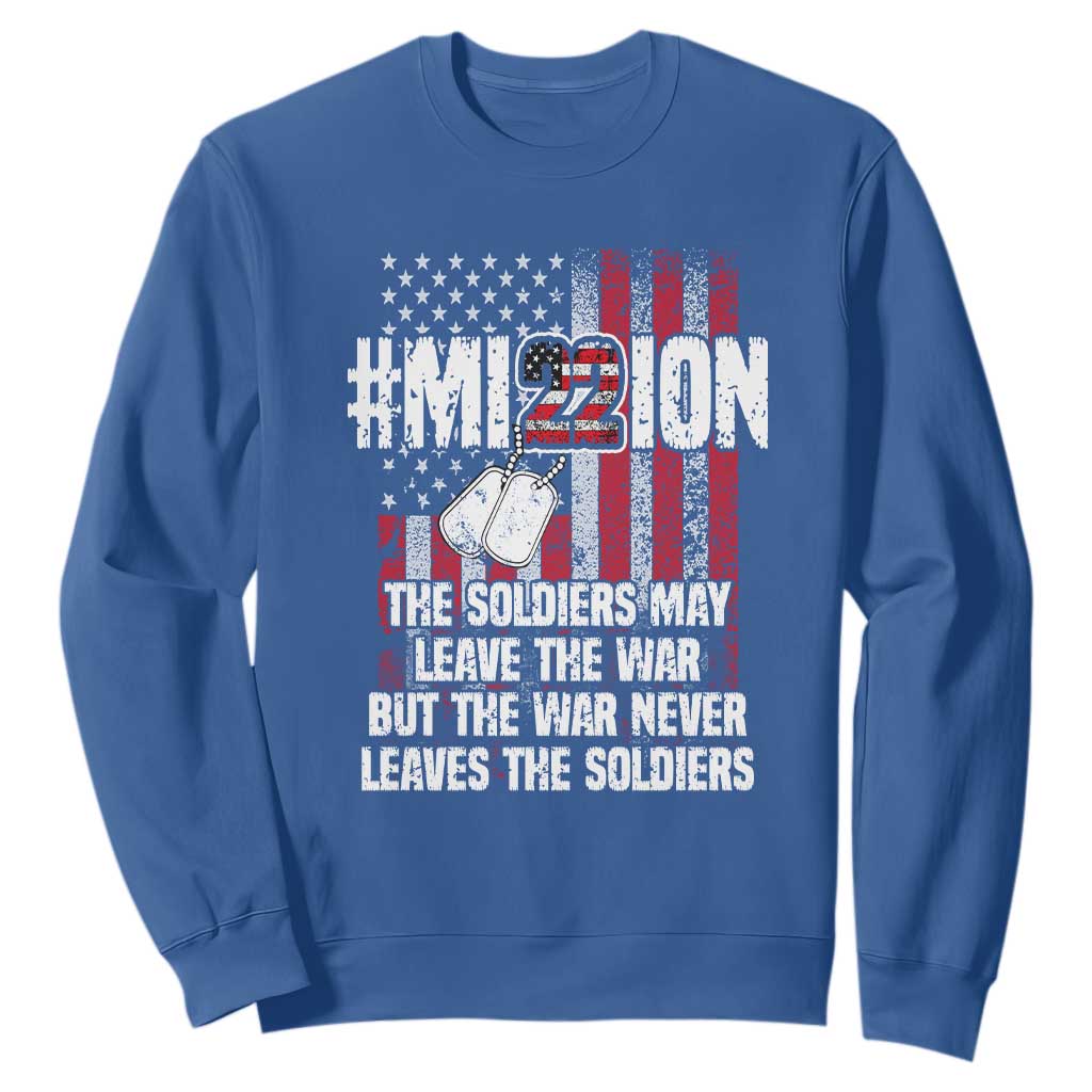 Veteran PTSD 22 Every Day Sweatshirt Mission American Flag Suicide Prevention Support