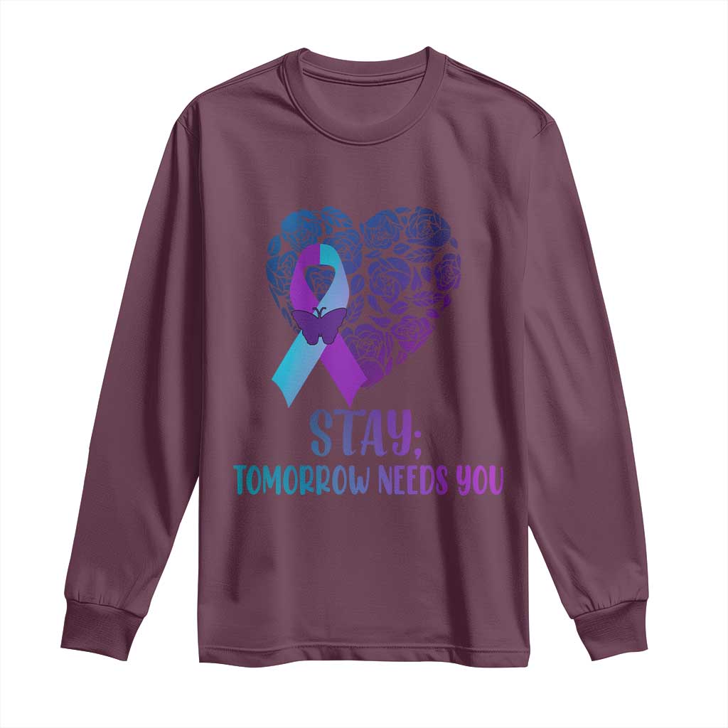 Suicide Prevention Support Long Sleeve Shirt Stay Mental Health Semicolon