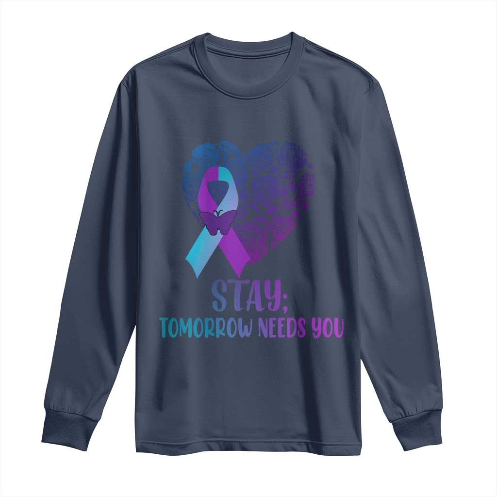 Suicide Prevention Support Long Sleeve Shirt Stay Mental Health Semicolon