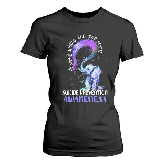 Suicide Prevention Support T Shirt For Women No Story Should End Teal Purple Ribbon