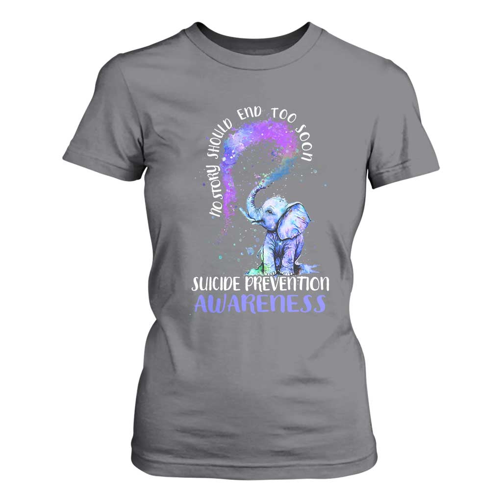 Suicide Prevention Support T Shirt For Women No Story Should End Teal Purple Ribbon
