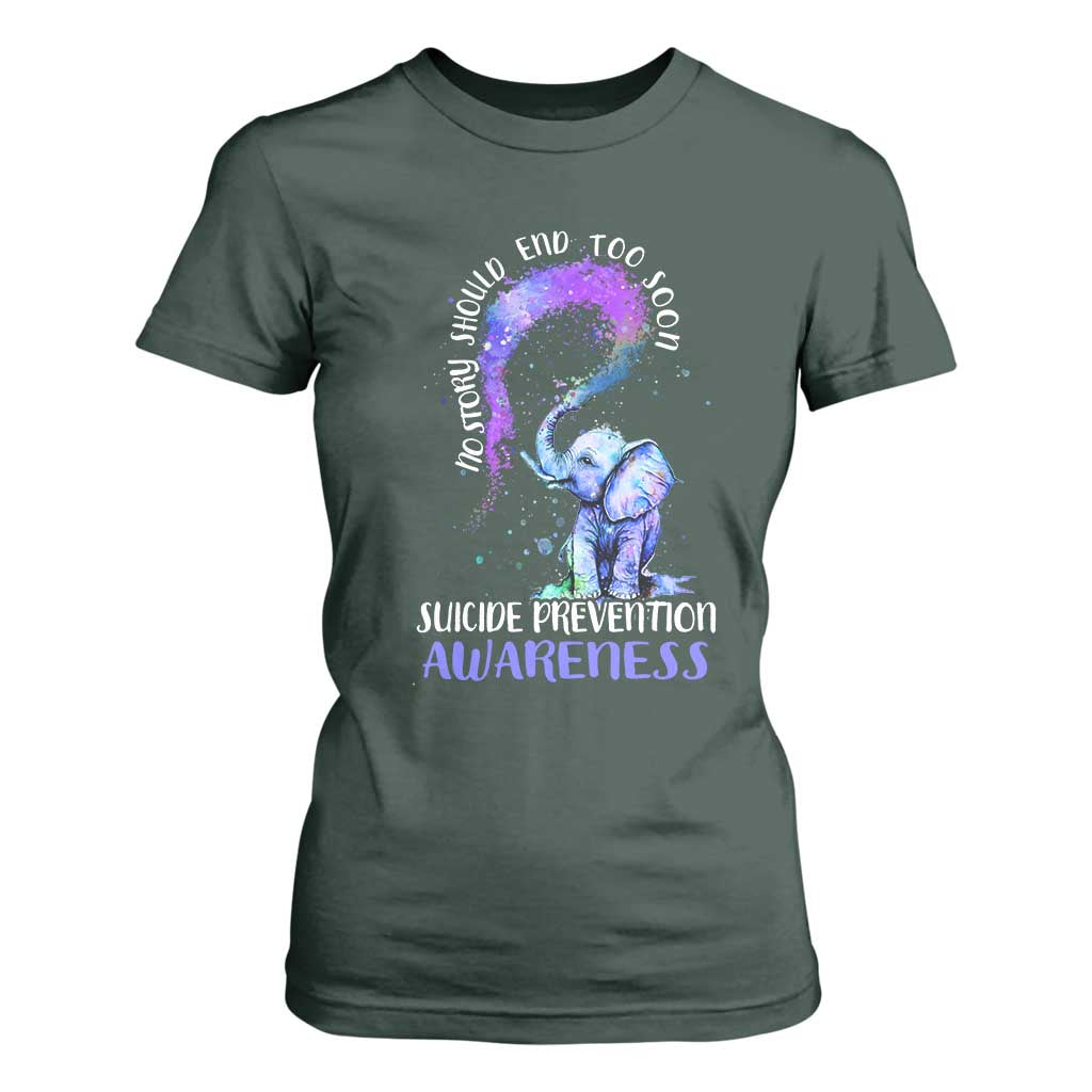 Suicide Prevention Support T Shirt For Women No Story Should End Teal Purple Ribbon
