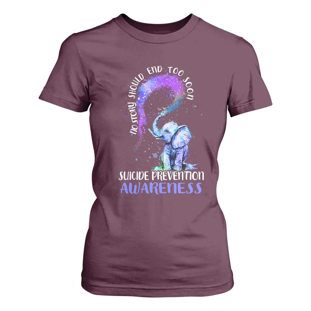 Suicide Prevention Support T Shirt For Women No Story Should End Teal Purple Ribbon