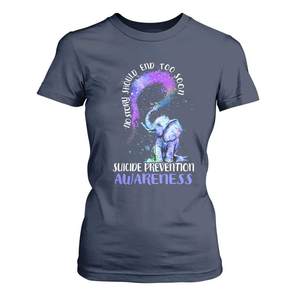 Suicide Prevention Support T Shirt For Women No Story Should End Teal Purple Ribbon