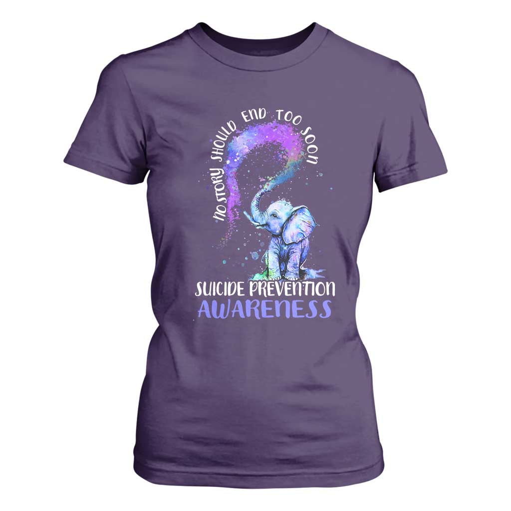 Suicide Prevention Support T Shirt For Women No Story Should End Teal Purple Ribbon