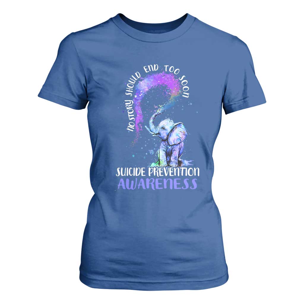 Suicide Prevention Support T Shirt For Women No Story Should End Teal Purple Ribbon