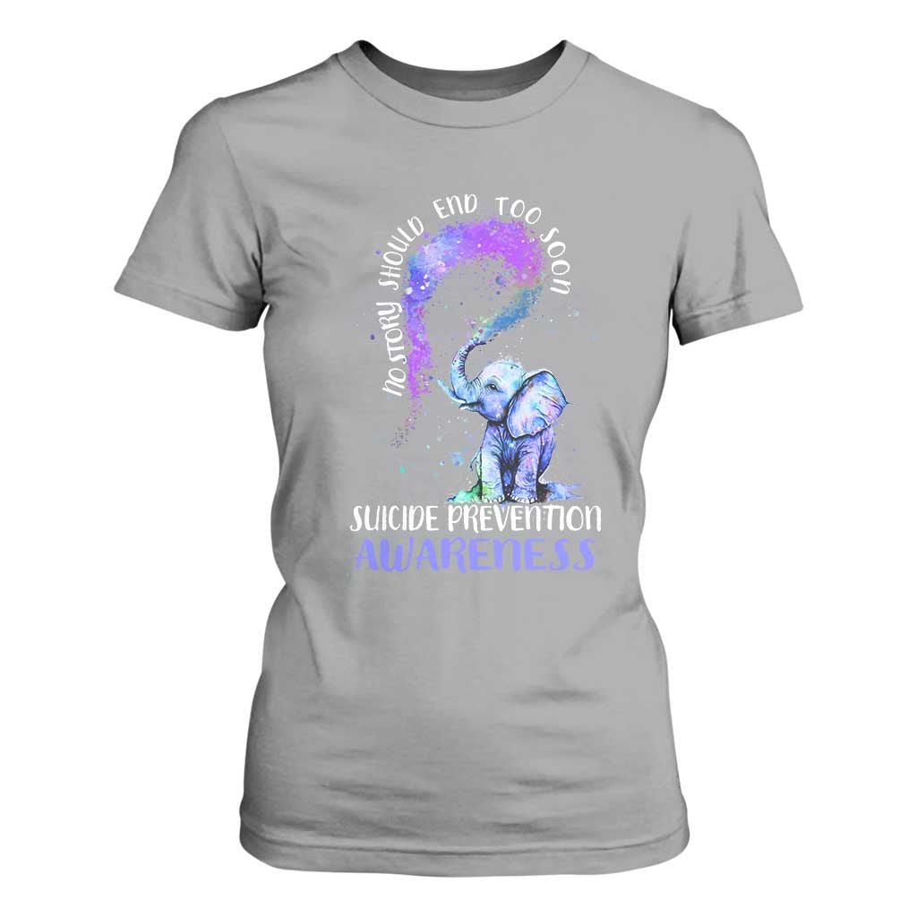 Suicide Prevention Support T Shirt For Women No Story Should End Teal Purple Ribbon