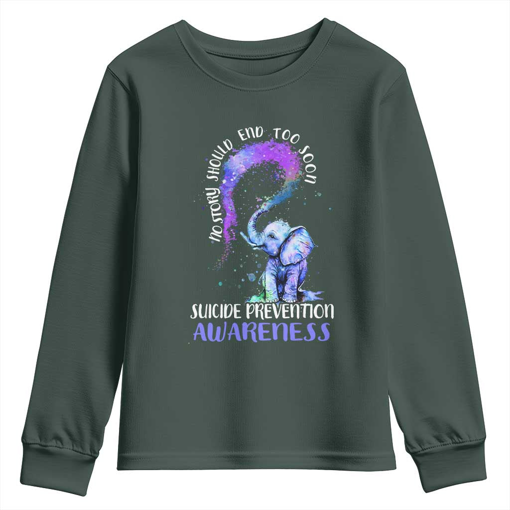 Suicide Prevention Support Youth Sweatshirt No Story Should End Teal Purple Ribbon